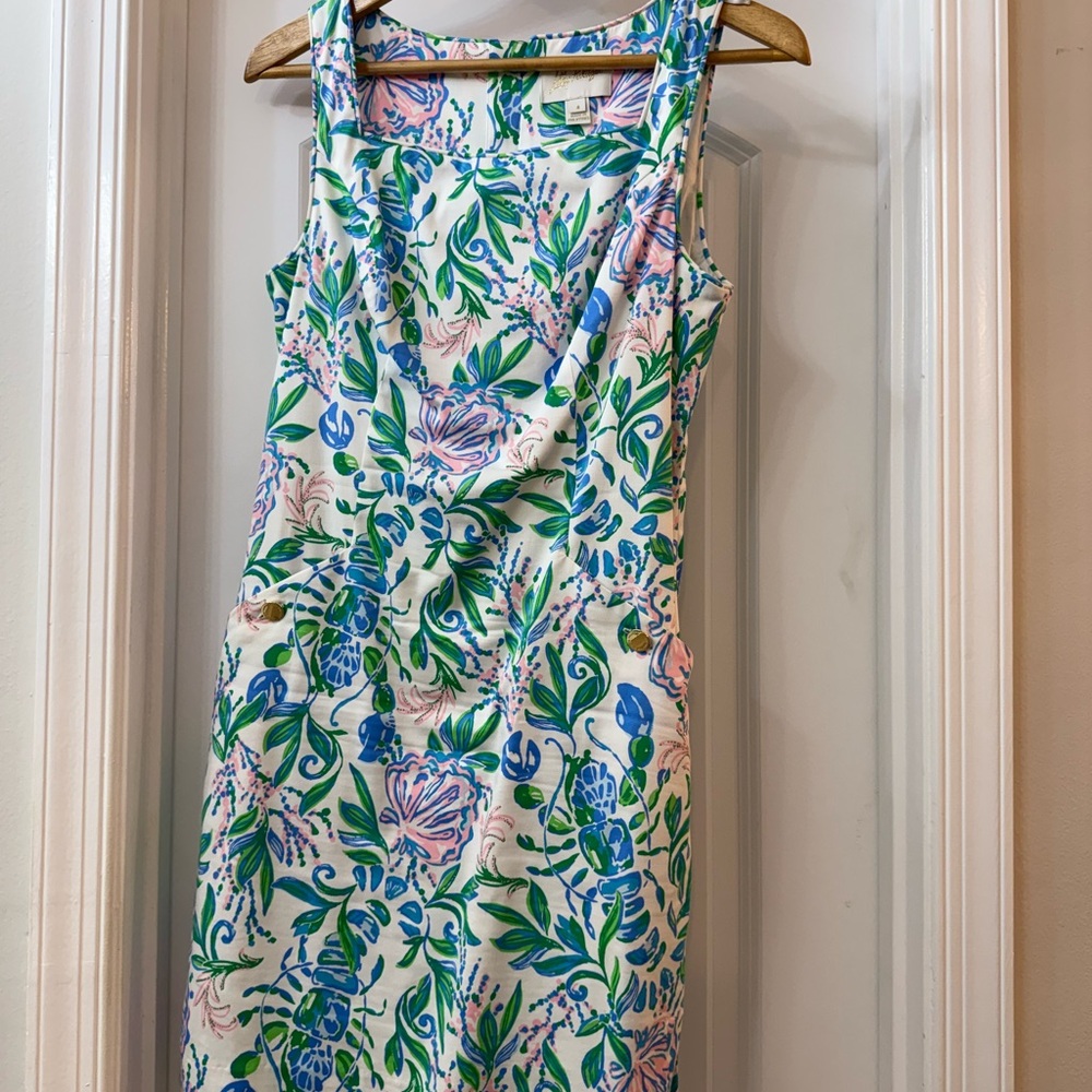 Lilly Pulitzer Green and White Sleeveless Sheath Dress with POCKETS